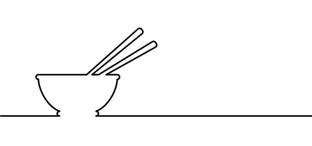 Мультфильм миска и едят палочки для еды или китайские палочки для еды. По-китайски палочки для еды. Еда, суши, лапша. Тайская, японская или азиатская кухня. Ресторанные инструменты Кухонная утварь. - Вектор,изображение