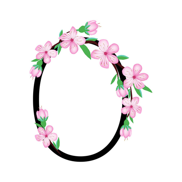 Sakura blossom pink little flower alphabet for design of card or invitation. Vector illustrations, isolated on white background for spring cherry floral design. - Vector, Image