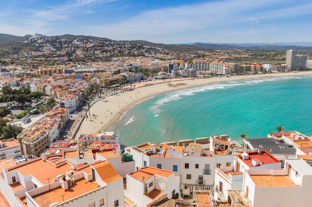 Aerial view over houses and the beach in Peniscola, Spain - Photo, Image