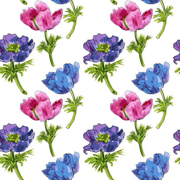 seamless pattern with watercolor drawing flowers - Vektör, Görsel