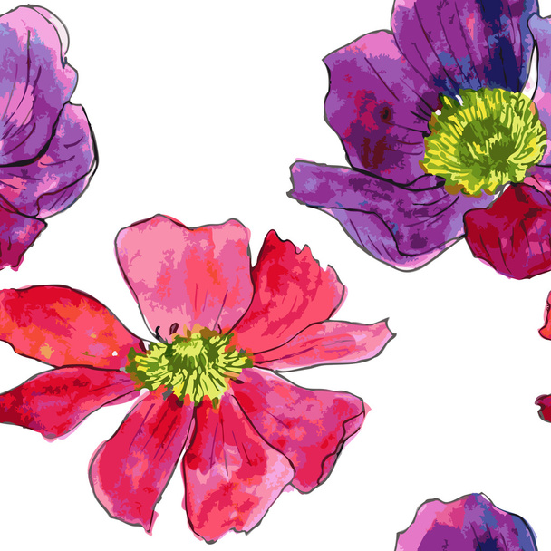seamless pattern with watercolor drawing flowers - Vektor, kép