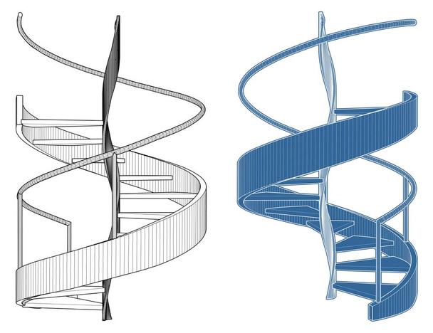 Scale a spirale Vettore. Illustrazione isolata su sfondo bianco. Una illustrazione vettoriale di scale elicoidali circolari. - Vettoriali, immagini