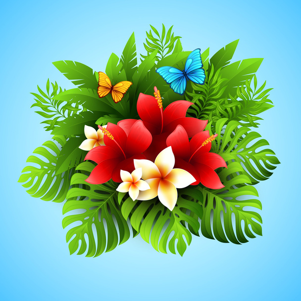 Ilustración vectorial con plantas tropicales y flores
 - Vector, imagen