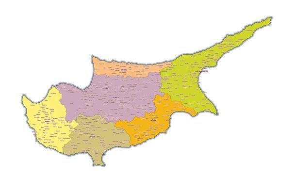 Administrative map of Cyprus showing regions, provinces - Vector, Image