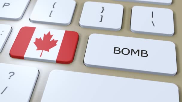 Государственный флаг Канады и текстовая бомба на кнопке. Концепция войны. - Кадры, видео