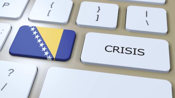 Bosnia and Herzegovina Crisis in Country. National Flag and Button with Text. - Footage, Video