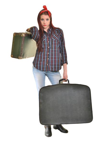 young woman with valises - Photo, Image