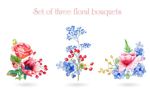Set of watercolor floral bouquets for design. - Photo, Image