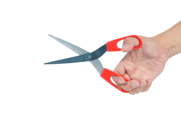 Man hand use red scissor - Zdjęcie, obraz