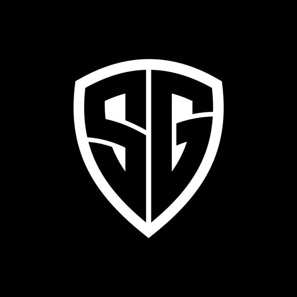 Logo monogramme SG avec lettres audacieuses forme de bouclier avec modèle de conception de couleur noir et blanc - Photo, image