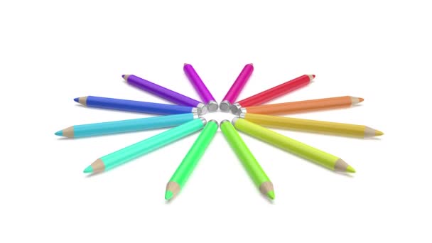 Lápices coloridos para los ojos sobre fondo blanco - Metraje, vídeo