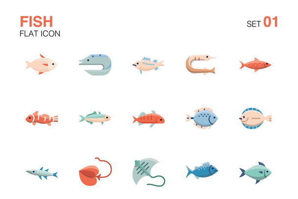 Набор рыбных икон. Плоская иконка set01 - Вектор,изображение