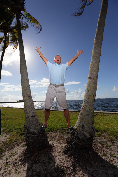Счастливый человек между пальмами
 - Фото, изображение
