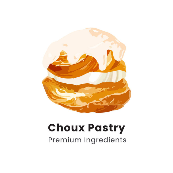 Kézzel rajzolt vektor illusztrációja choux tészta krém puff desszert - Vektor, kép