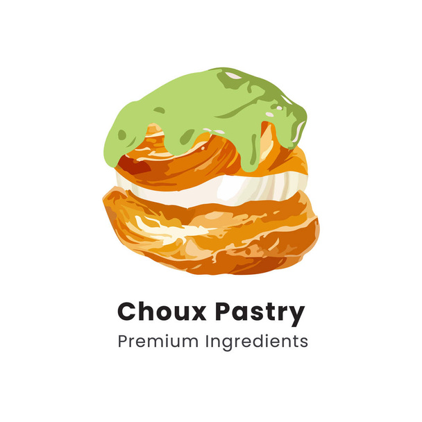 Ilustración vectorial dibujada a mano del postre de hojaldre de crema de pastelería choux - Vector, Imagen