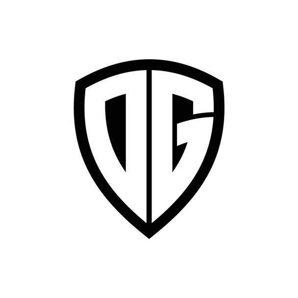 Logo monograma DG con forma de escudo de letras en negrita con plantilla de diseño de color blanco y negro - Foto, Imagen