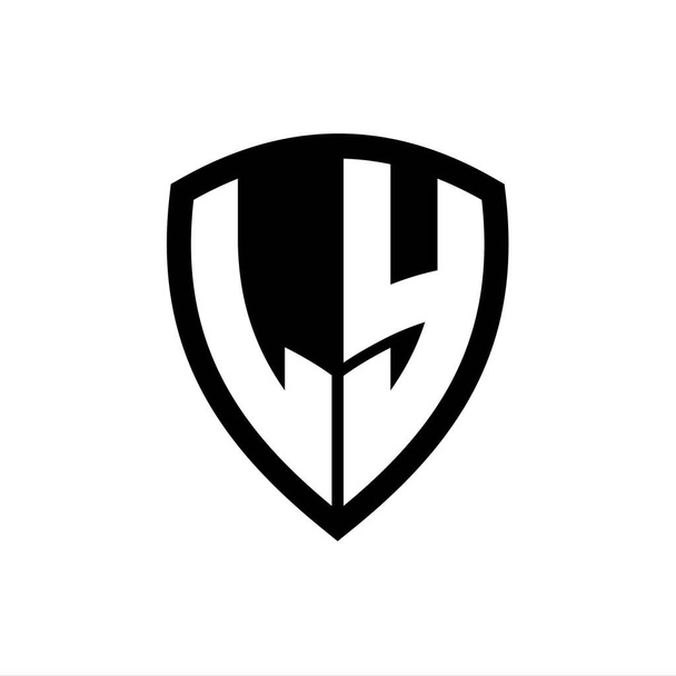 Logotipo LY monograma con forma de escudo de letras en negrita con plantilla de diseño de color blanco y negro - Foto, imagen