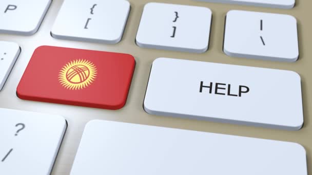 Kirgizisztán segít koncepció Animáció. Ország zászló szöveges gombbal. - Felvétel, videó