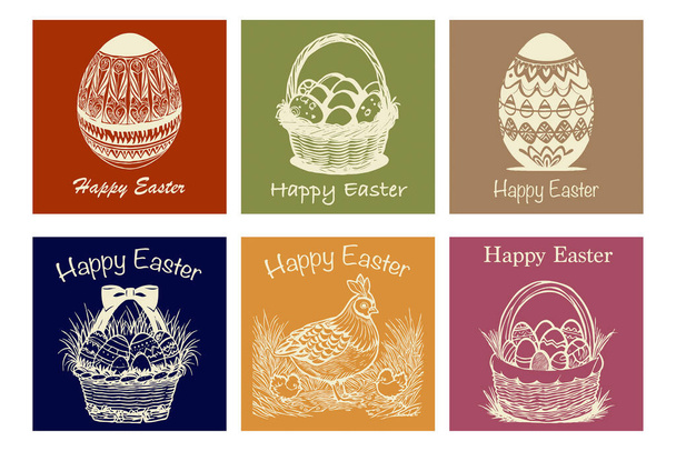 6 húsvéti kártya készlet. Vonalművészet, minimalista nyomtatási minta. - Fotó, kép