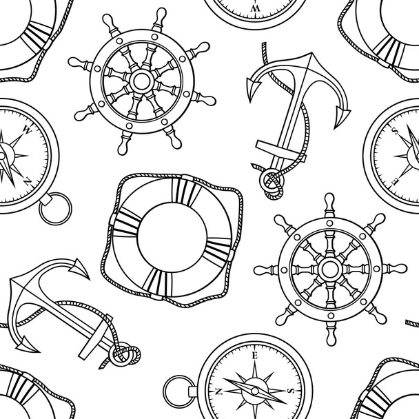 Anchors and lifebuoys summer pattern - Vector, Image
