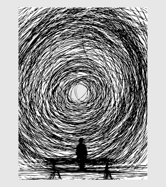 die beliebteste abstrakte Illusion T-Shirt-Illustration einer Person, die von hinten durch ein Portal in den Raum blickt - Vektor, Bild