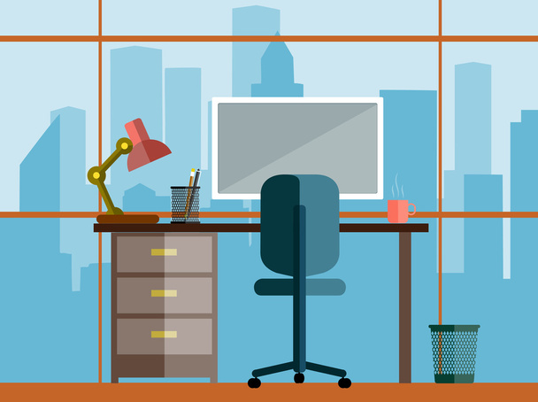 Desktop. office work. flat style - Vector, Imagen