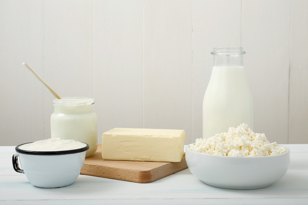 Dairy product white background - Foto, Imagen