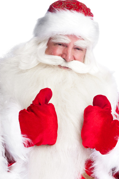 Traditional Santa Claus thumbs up. Isolated on white. - Фото, изображение
