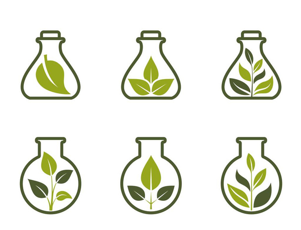 planta verde en conjunto icono frasco. símbolo ecológico y orgánico. imágenes vectoriales aisladas en diseño plano - Vector, imagen