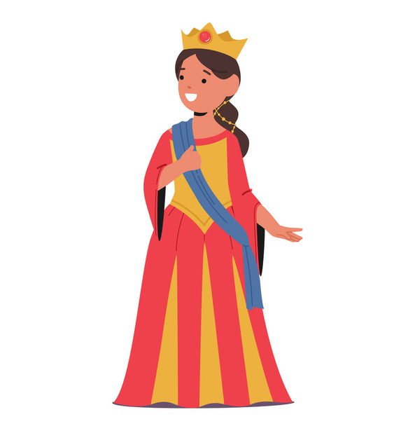 Petite Princess In A Flowing Gown, Adorned With Ribbons And Lace, Twirls With Delight, Her Eyes Sparkling With Innocent Wonder. Little Girl Royal Queen Character. Cartoon People Vector Illustration - Vector, Image