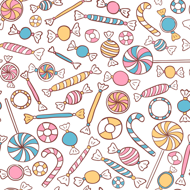 Candies Seamless Pattern Hand Drawn - Vector, Image