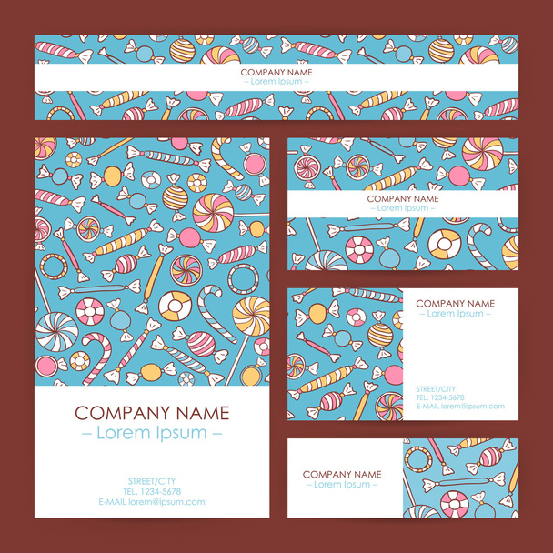Vector Business Set Template with Hand Drawn Sweets - Vector, Image
