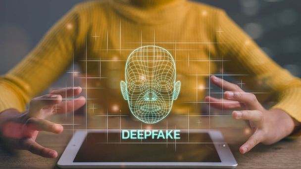 Concept Deepfake correspondant aux mouvements du visage. Echange de visage ou usurpation d'identité. - Photo, image