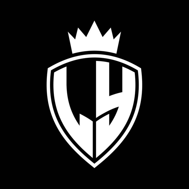 LY Carta monograma en negrita con forma de escudo y contorno de corona con plantilla de diseño de color blanco y negro - Foto, imagen