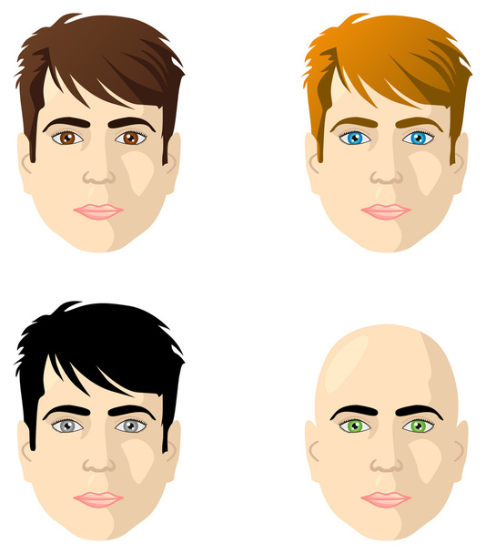 Männergesichter, Augen und Haare in unterschiedlicher Farbe - Vektor, Bild