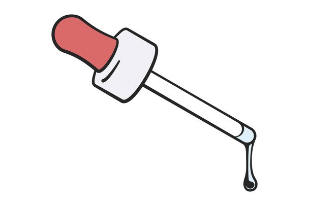 Pipeta nebo skleněné oční kapátko s červenou gumovou střechou a tekuté sérum na vektorové ilustraci - Vektor, obrázek