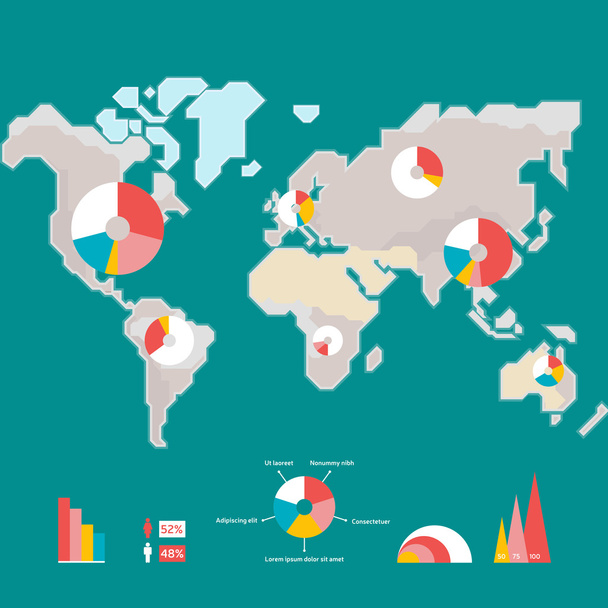 Dünya Haritası ve Bilgi Grafikleri - Vektör, Görsel