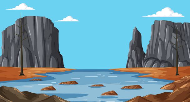 Vector illustration of a tranquil mountain lake scene - Vector, Image