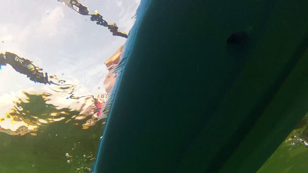 Kajak drijft op het oppervlak van de zee - Video