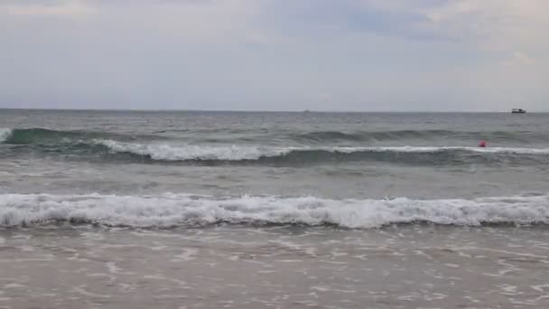 Hermosas olas marinas en la orilla del mar, espuma de agua de mar. Cielo nublado, tormenta, tormenta, mal tiempo - Metraje, vídeo