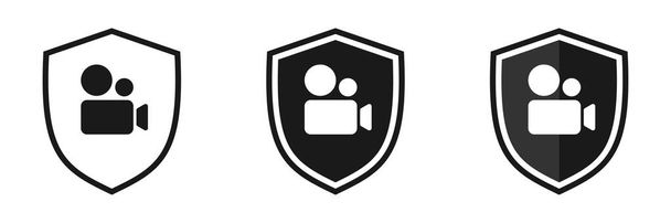 Set of shield icons with video camera. Vector illustration - Photo, Image