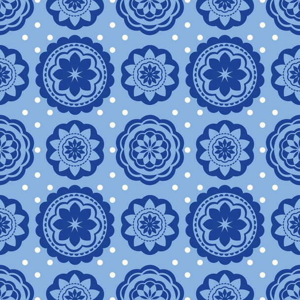 Niebieski biały bezszwowe tło z kwiatami - Zdjęcie, obraz