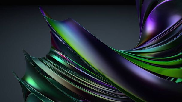 Metal Wave-like Plate Rainbow Reflection Bezier Curve Contemporary Elegant Modern 3D Rendering Abstract Background High quality 3d illustration - Photo, Image