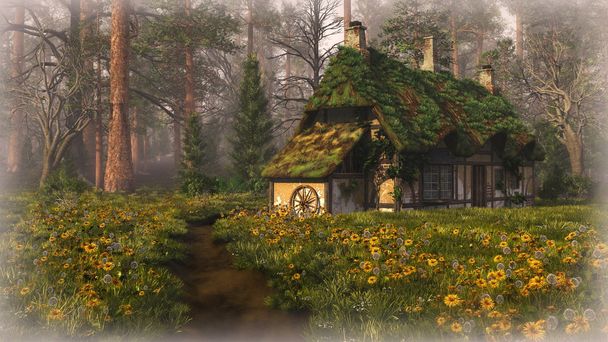 Hut on the Edge of the Forest, 3d cg - Photo, Image
