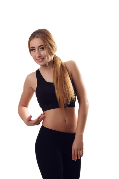 Beautiful slim body of woman, smiling athlete - Фото, зображення