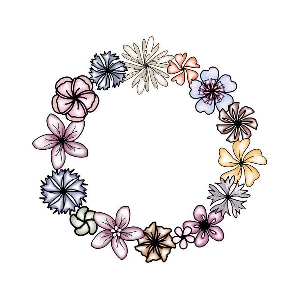 Fleur couronne colorée pour carte ou invitation. Fond de cercle vectoriel. - Vecteur, image