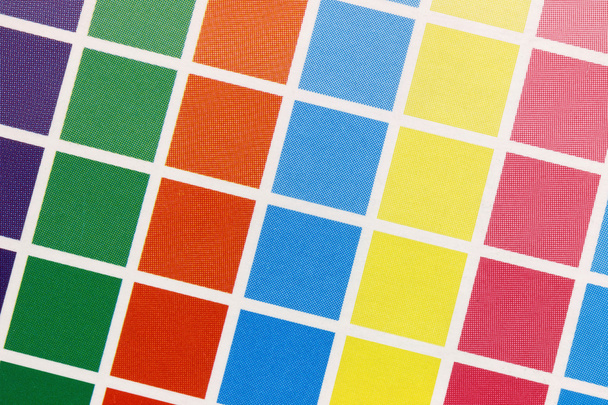 Close-up of cmyk test print from above - Photo, Image