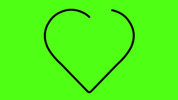 video animation heart shape flat drawing outline, on a green chroma key background - Footage, Video