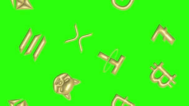 Sinais criptografados texturizados com elementos de animação de ouro natural de metal, na chave de croma de tela verde - Filmagem, Vídeo