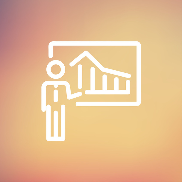 Businessman presenting with his chart thin line icon - Vector, Imagen
